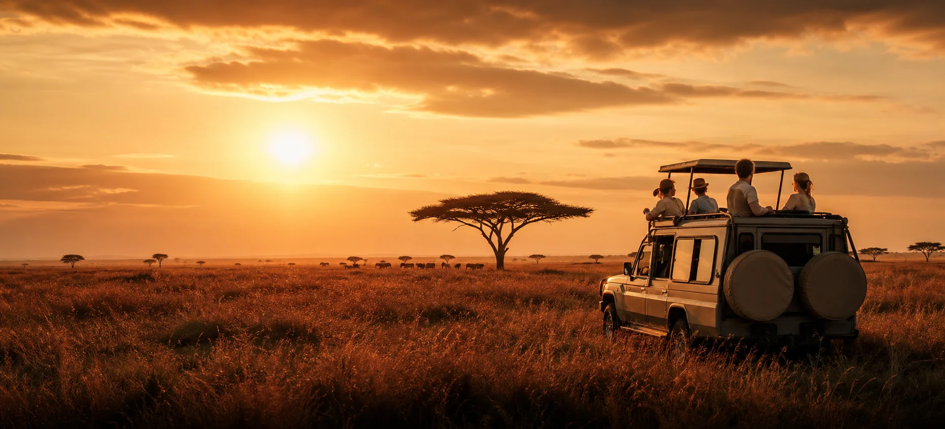Safari at sunset in the Maasai Mara